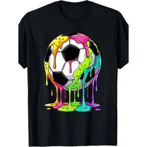 2023 Back to School Sports Enthusiasts Ideal Colorful Melting Football T shirt Humorous Christmas Men Patterned Shirt Black Soft Comfortable Short Sleeves 100 Material 220G