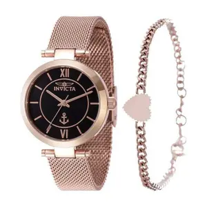 Invicta Women's Rosetone Stainless Steel Watch& Bracelet Set