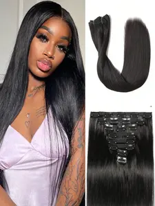 Straight 8pcs Clip in Hair Extensions Human Hair Clip in Extensions 120g/set Brazilian Virgin Natural Hair Clip Ins for Women Natural Black Color Christmas Gift New Year Party Wig Holiday Wig Festive Style