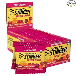 Honey Stinger Organic Fruit Smoothie Energy Chew | Gluten Free & Caffeine Free | For Exercise, Running and Performance | Sports Nutrition for Home & Gym, Pre and Mid Workout | 12 Pack, 21.6 Ounce