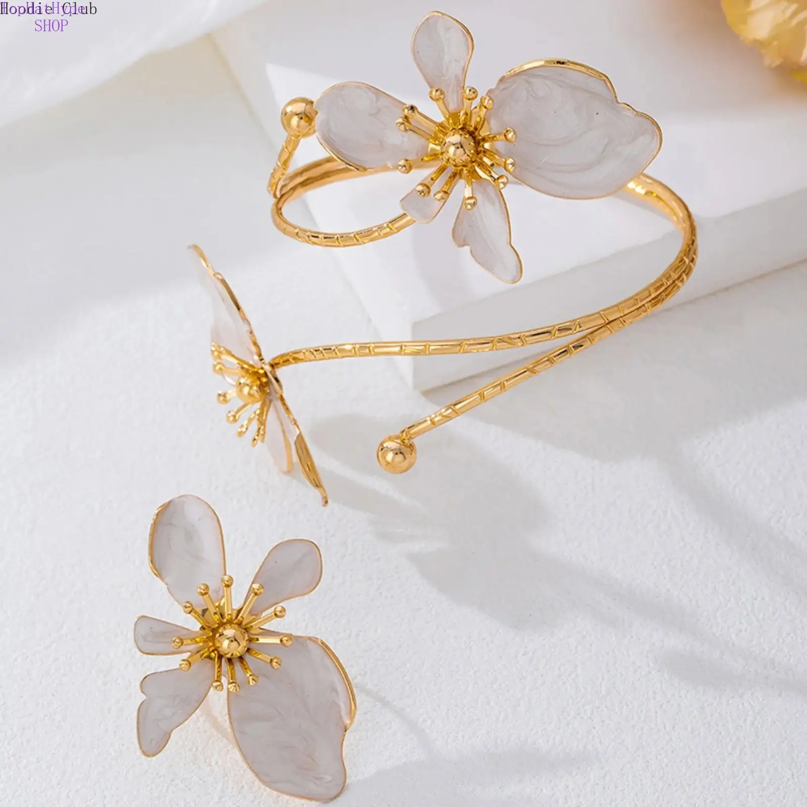 Elegant Floral Enamel Jewelry Set for Women, 2-Piece Costume Accessories with Ring and Lightweight Bracelet for Daily Wear & Events, Accessories Set, Elegant Jewelry Set