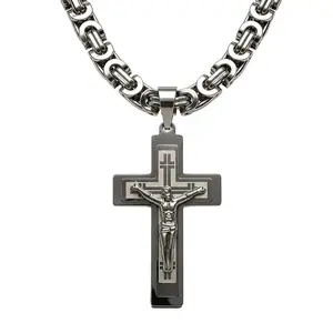 Men's Stainless Steel Jesus Crucifix Necklace with Byzantine Chain
