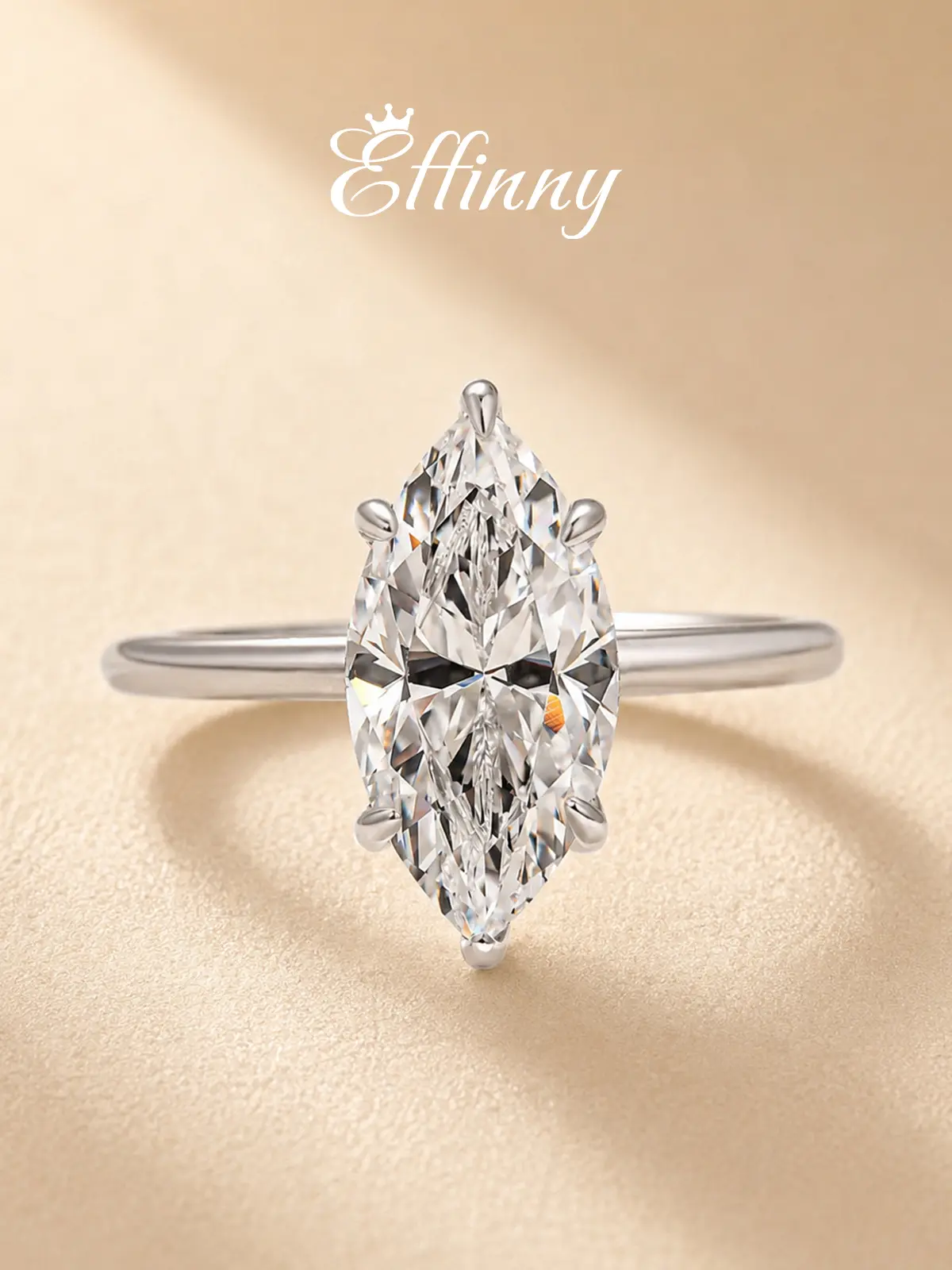 Effinny 925 Sterling Silver 3.0ct Marquise Cut CZ 14K Gold Plated Solitaire Engagement Ring, Non-Tarnish Luxury Fashionable Design Promise Jewelry Bridal for Daily, Wedding, Travel