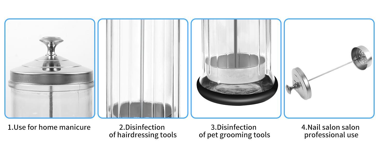 42.3 Oz (1250 ml) Glass Barbicide Disinfectant Jar with Anti-Slip Pad, Removable Straining Tray for Nail Tools, Barber Shop Implements