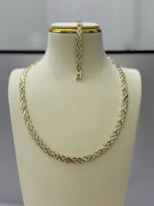 Elegant Braided Gold-Plated Necklace and Bracelet Set for Women