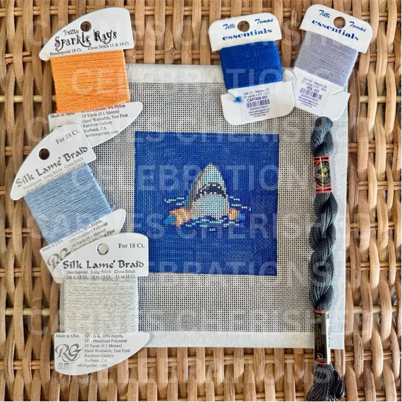 Shark Needlepoint Canvas  “Shark Bait Ohh Ha Ha” | 18 Mesh