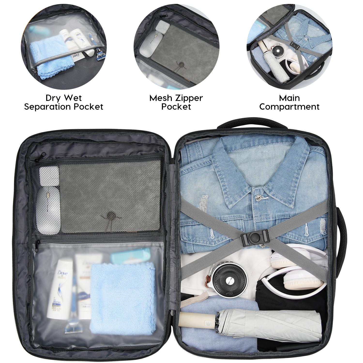 YAMTION 45L Expandable Travel Backpack, TSA Friendly Airline Approved Carry On Backpack with USB Port & Luggage Strap  Water Resistant Business Rucksack with SBS Zippers