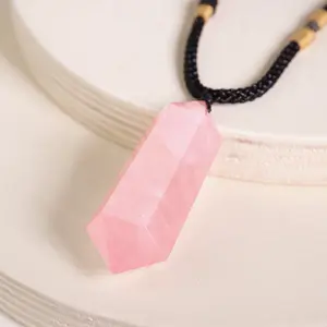 Natural Rose Quartz Crystal Point Pendant Healing Self Love Necklace Talisman