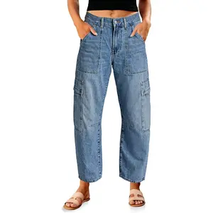 FMEYOA Womens Cargo Barrel Jeans High Waisted Boyfriend Baggy Denim Pants with 6 Pockets