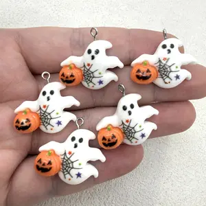 5pcs/set Resin Halloween Pumpkin White Pendants，Suitable for DIY Jewelry Making，Perfect for Party Accessories, Earrings, Necklaces, Bags, Party Decorations