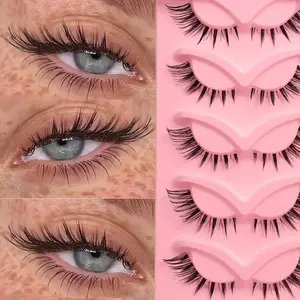 Cat Eye False Eyelashes, Cosmetic Eyelashes, 5 Pairs Natural Look Eyelash Extensions, Self Grafting Curl Eyelashes, Eye Makeup Enhancement False Eyelash for Women & Girls