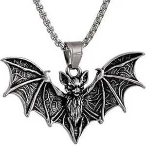 Gothic Halloween Bat Pendant Necklace Stainless Steel Vampire Bat Jewelry Dark Style Accessory