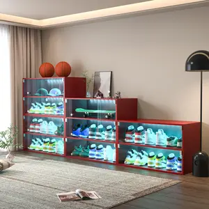 red LED light shoe box three layers with glass doors Organiser Racks