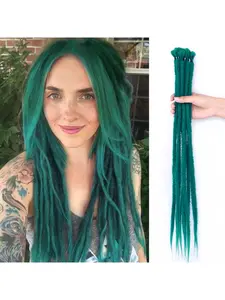 Green Dreadlock Extensions, Long Synthetic Crochet Dreads Extensions Handmade Soft Single Ended Dreads Thin 0.6cm Width Reggae Style Dreadlock for Girls(10 Strands)
