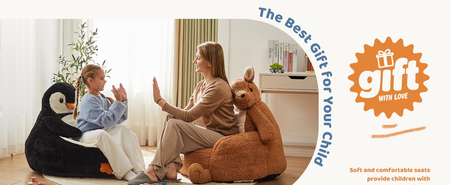 Bean Bag Chair, Stuffed Toddler Couch with Faux Rabbit Fur Cover for Teens & Kids, Comfy Lazy Sofa Chair for Reader, Living Room, Bedroom