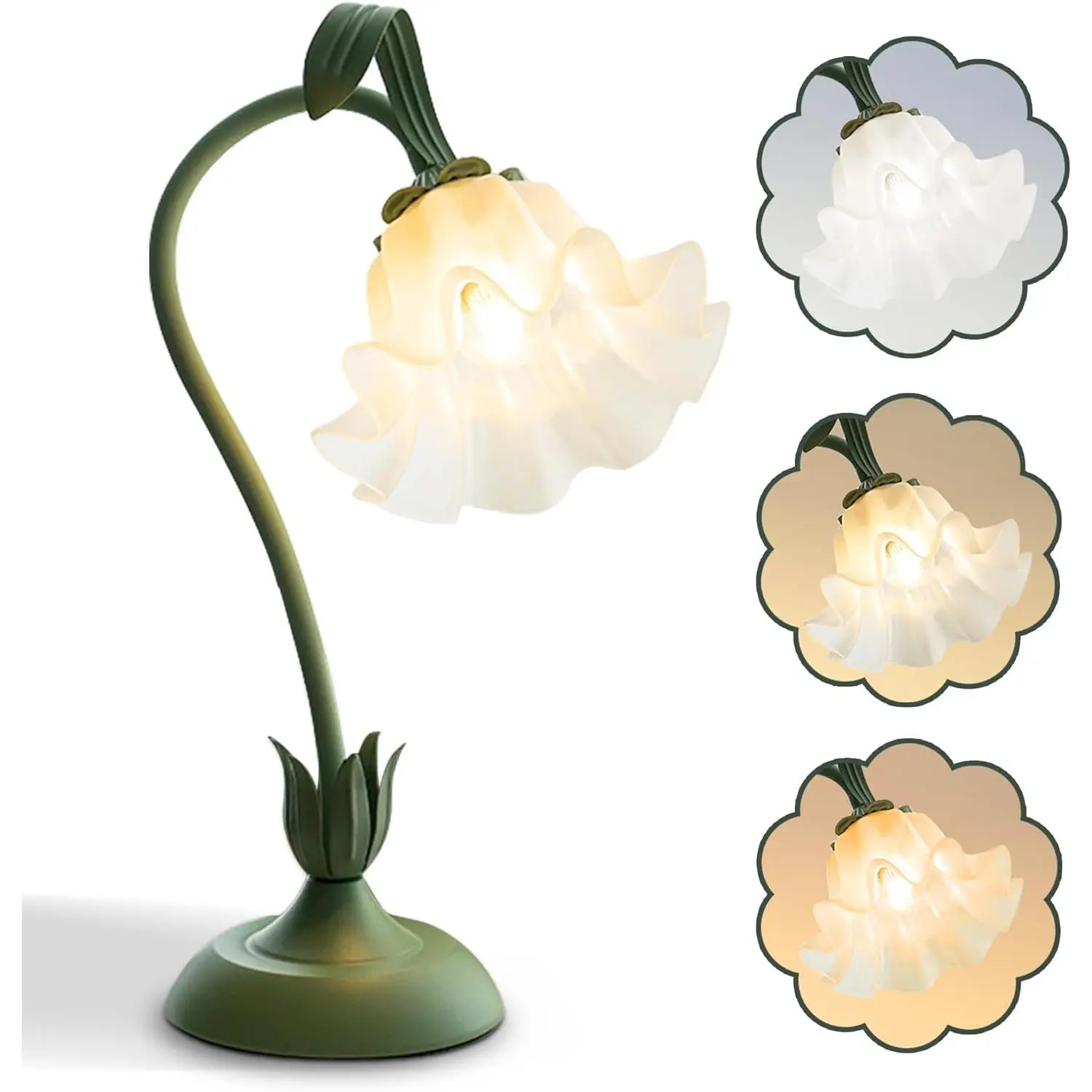 Flower Table Lamp,LED Reading Light Bedside  Flower Night Light,3 Colors Modes Kawaii Bedside Lamps Decor,Living Room Bedroom Room Lighting Table Lamps  Decoration (Green)