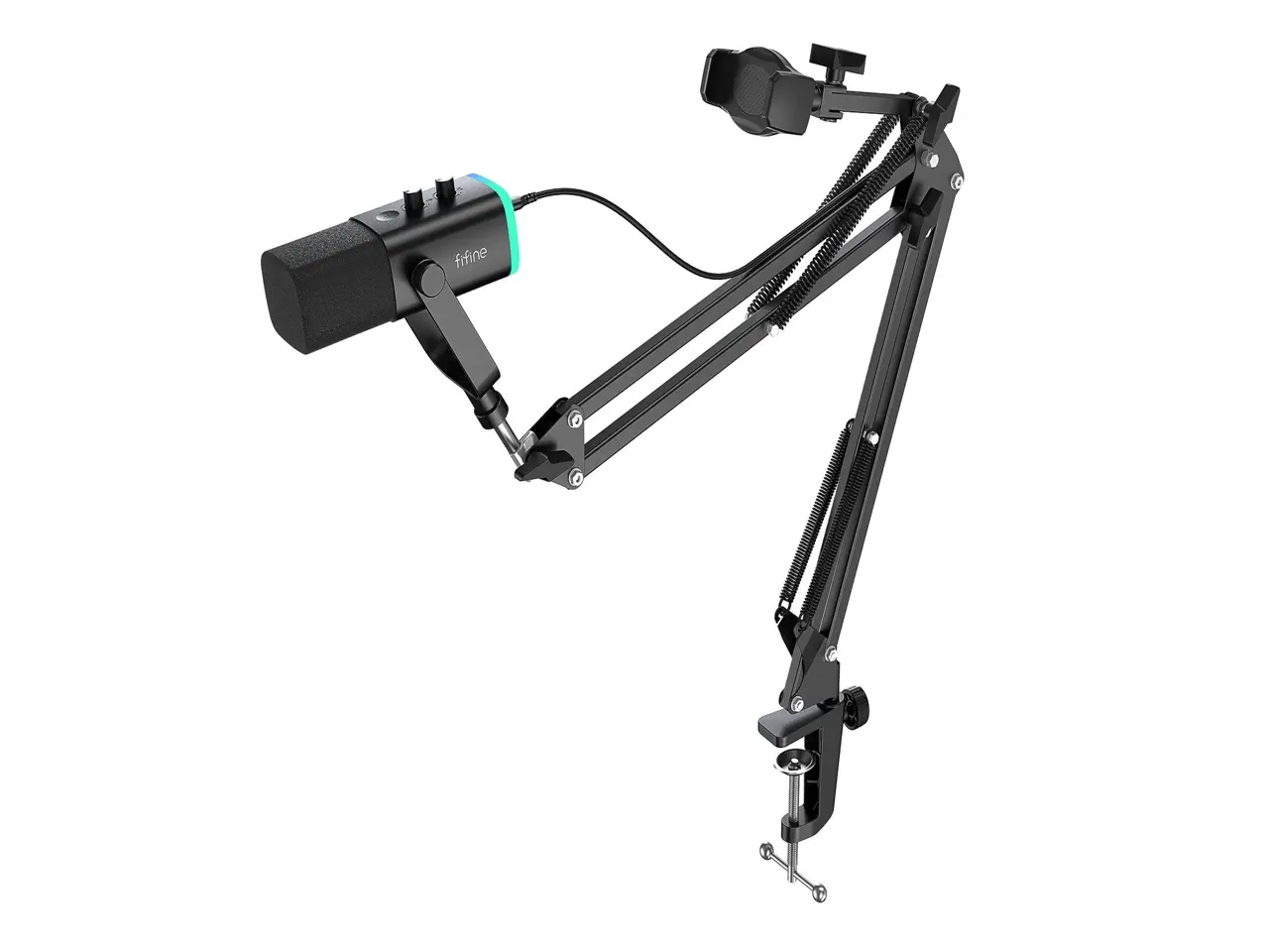 FIFINE AM8T NEO Adjustable Microphone Boom Arm with Stable Phone Holder for Live Streaming Podcasting TikTok Gaming Recording Content Creation Voiceover