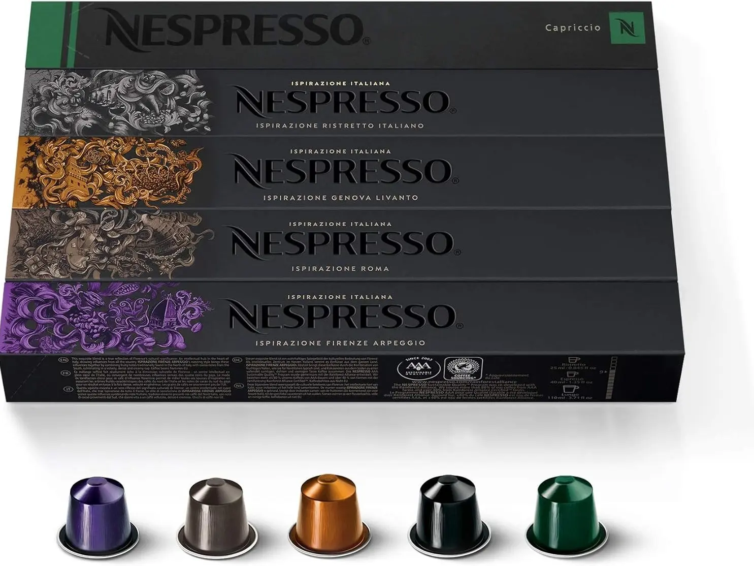 NESPRESSO Original Line Ispirazione Medium-Dark Roast Espresso Pods Variety Pack - Arpeggio, 50 Count, 1.35 oz, Low in Carbohydrates, Low Fat Coffee Beverage for Espresso Drinks