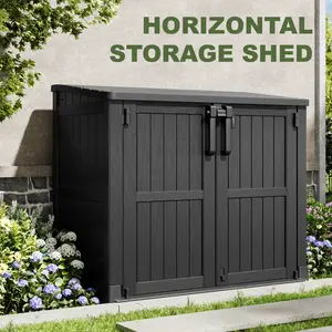 RIWENGO Outdoor Storage Shed Horizontal Storage Cabinet Waterproof for Garden Patio Backyard Trash Can Storage for Garbage Cans Tools Lawn Mower