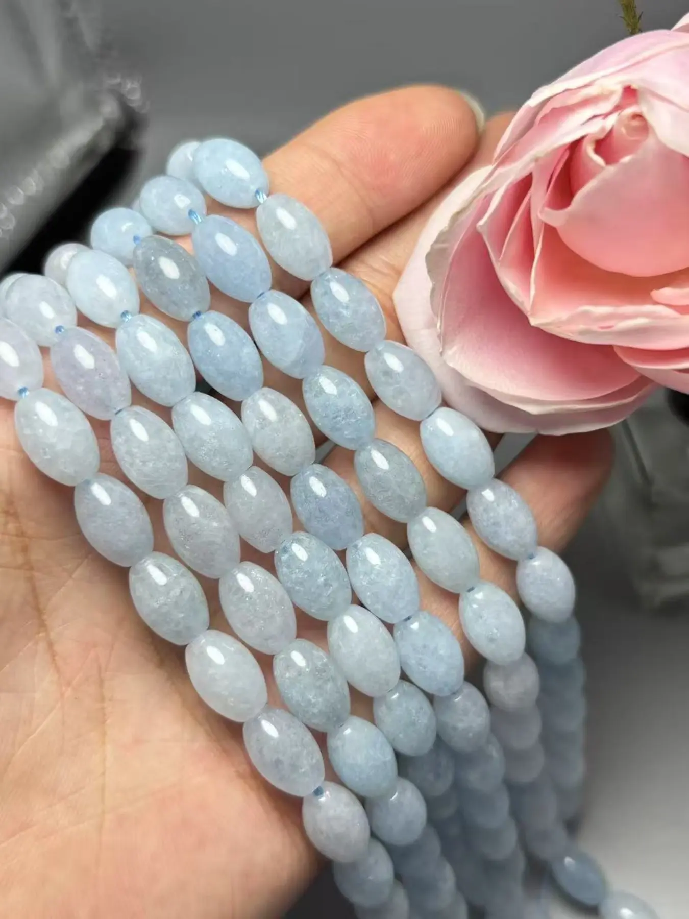 0.8cmx1.2cm Natural Stone Sea Blue Agate Beads, DIY Jewelry Making Accessories, Bracelet, Necklace, Earring Charms, All Seasons