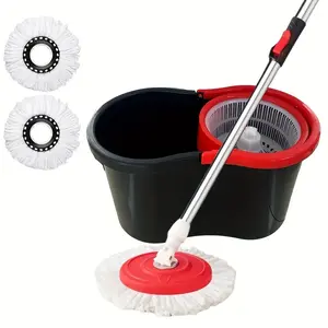 360° Spin Mop Bucket System with 2 Microfiber Heads & Adjustable Handle Heavy-Duty Plastic No Electricity Needed for Bathroom Kitchen Living Room Bedroom Shop Floor Cleaning Mop And Bucket Floor Cleaning Tool - Plastic