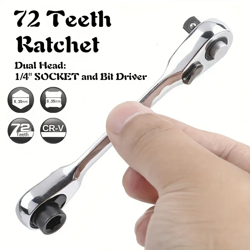 72-Tooth Dual-Head Mini Multifunctional Ratchet Wrench, 2-in-1 Quick-Release Angle Wrench Ratcheting Wrench Tool with Hex Bit Socket, Chrome Vanadium Steel Car Repair Tools, Hand Tools