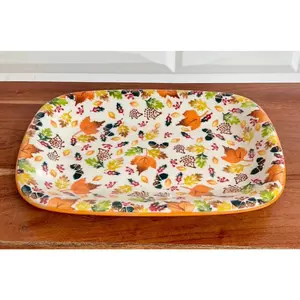 Vena Polish Pottery, Leaves and Hedgehog Medium Rectangular Platter