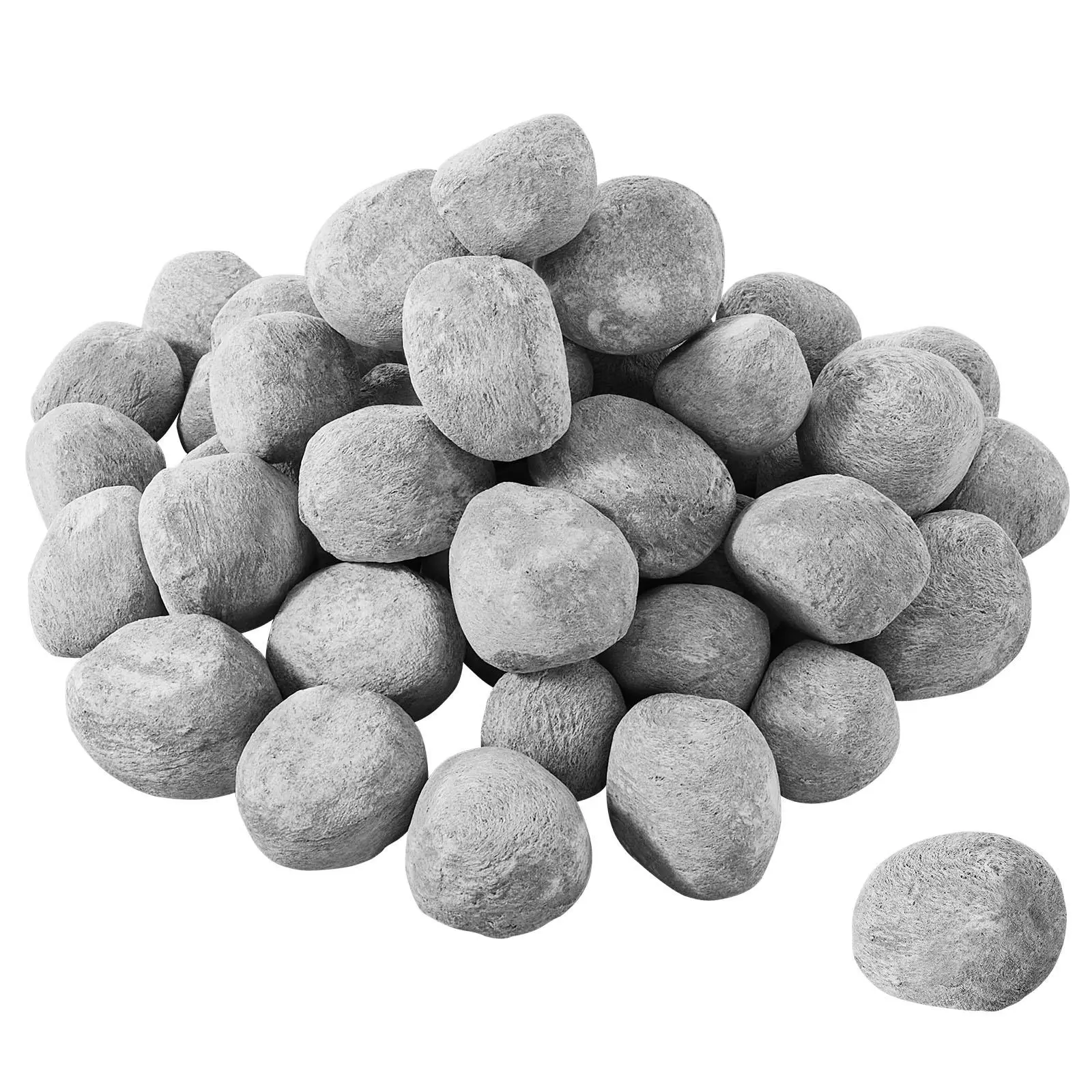 VEVOR 48-Pc Round Ceramic Fire Pebble Stones Set (1-2 in), Heatproof Lava Rocks (Up to 800°C) - No Smoke, Reusable for Fire Pit, Propane/Gas Fireplace