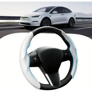 Steering Wheel Cover for Tesla Model 3/ Model Y Carbon Fiber Steering Wheel Wrap Kit Anti-Slip Steering Wheel Trim Protector Sticker Decoration Decal For Cars Interior Accessories White 5PCS