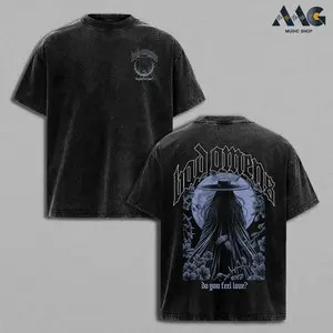 Bad Omens Just Pretend Lyric Moon Oversized Graphic Tee Men Vintage Washed Clothes, Heavyweight Cotton Unisex Shirt Good Graphic Tees, Soft Unisex Top for Everyday Wear, Alternative Metalcore Music Merch, Trendy T-shirt Top Men's and Women's Clothing VZZ
