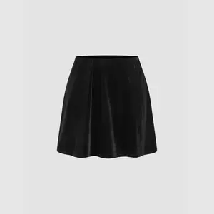Cider [size 2-10] Velvet Mid Rise Solid Ruffle Mini Skirt