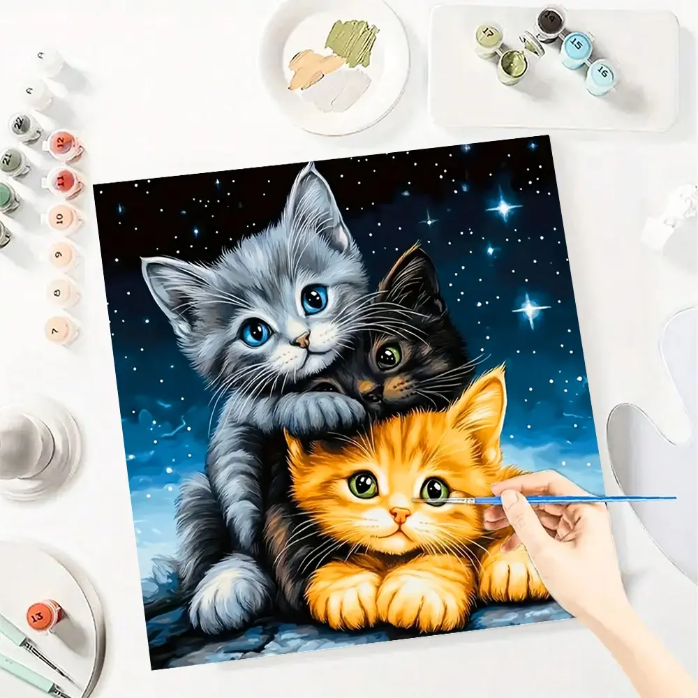 Kitty Paint by Numbers for Adult,Paint by Number Kit for Beginners,DIY Acrylic Paint Canvas Painting Kits Art ,Home Wall Decor Gift for Her, 20x20 inch(Without Frame)