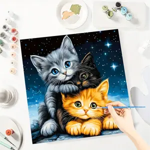 Kitty Paint by Numbers for Adult,Paint by Number Kit for Beginners,DIY Acrylic Paint Canvas Painting Kits Art ,Home Wall Decor Gift for Her, 20x20 inch(Without Frame)