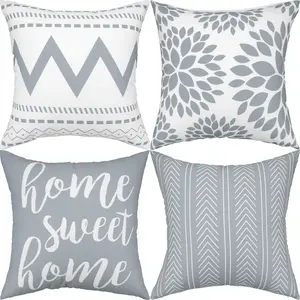 Throw Pillow Covers 18 x 18 Inch Set of 4, Geometry Outdoor Square Pillow Cushion Cases, Modern Decorative Pillow Covers for Couch Sofa Bedroom Car, Grey