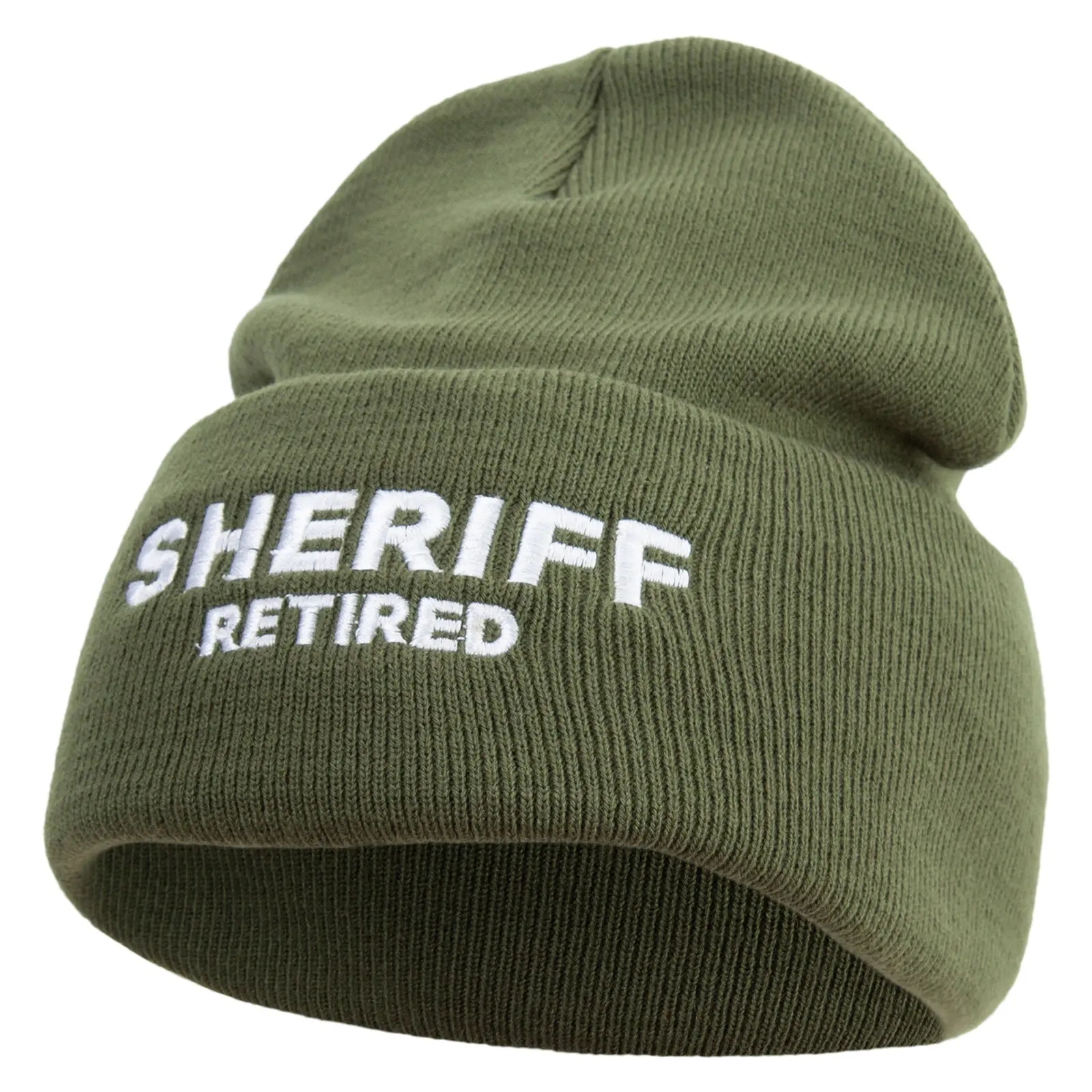 Sheriff Retired Logo 12 Inch Solid Knit Cuff Long Beanie