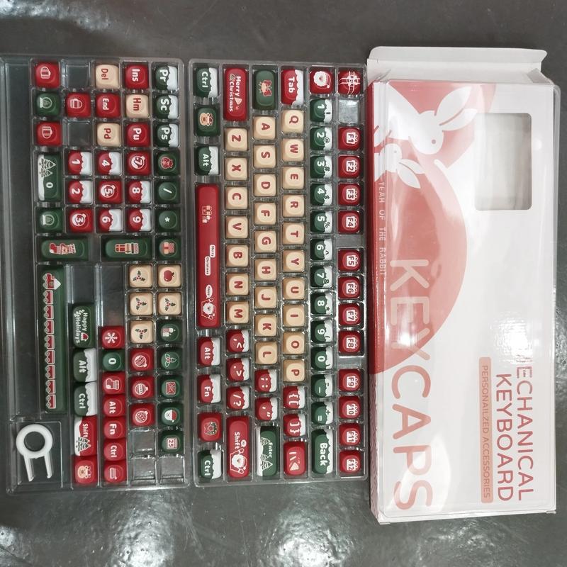 Theme PBT Keycaps Set Red Green Snow Design 6.25U for 61 64 68 81 82 84 87 89 96 97 98 99 100 104KEY Mechanical Keyboard Caps Durable Thermal Sublimation Christmas Gift