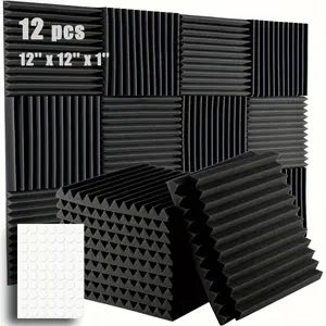 12 Pack Sound Noise Proof Foam, 1" X 12" X 12" Sound Proof Foam Panels for Walls,Acoustic Foam Panel with 90pcs Double Sided Sticker, Sound Absorbing Foam Panel for Home Studio, Game Room, Live Room, KTV