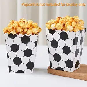 10PCS/set Gift for Her/Him Football Theme Paper Popcorn Boxes - Hexagonal Soccer Ball Pattern Black & White Party Favors for Birthdays, Showers, Sports Events - Kraft Paper Tableware Decorations, Popcorn Boxes for Party,  Party Snack Packaging Decorations