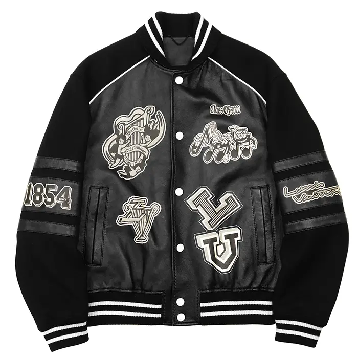 Pre-owned Louis Vuitton Lambskin Small Leather Goods Varsity Jacket Lamb Leather Jacket