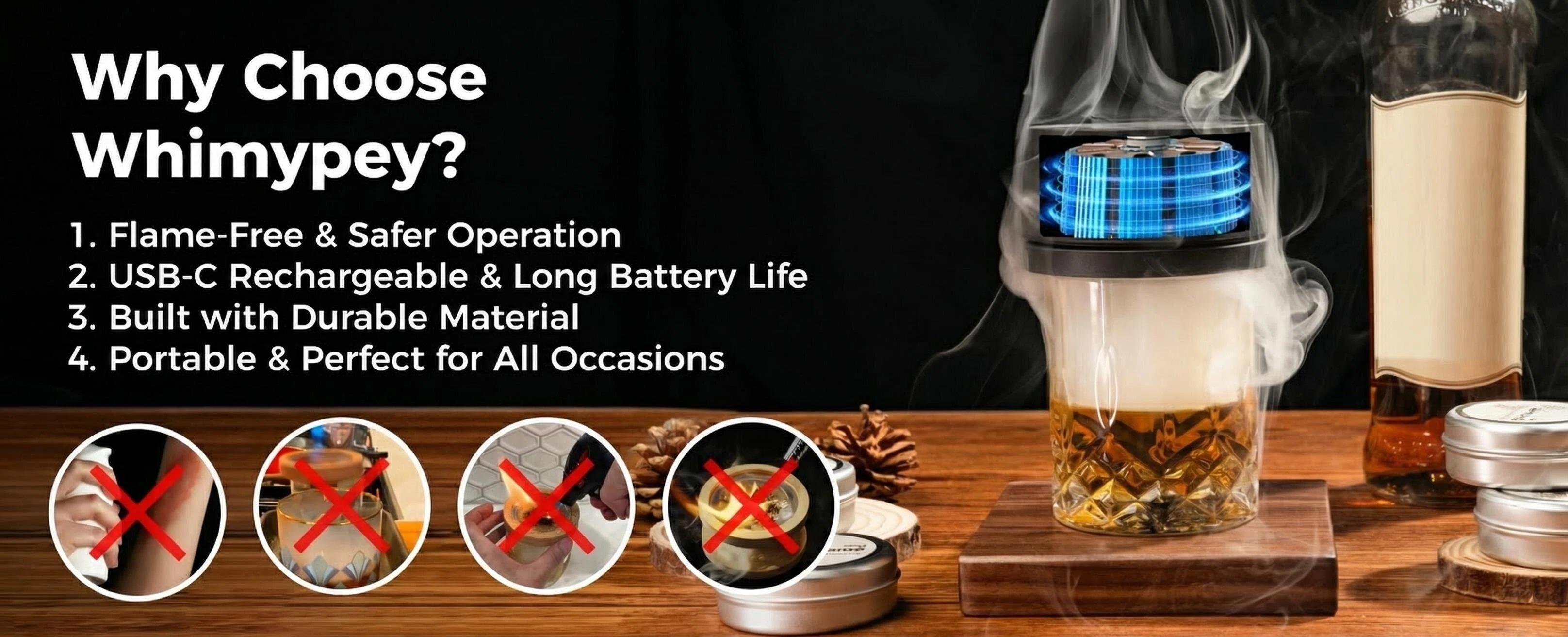 Whimypey Electric Whiskey Smoker Kit Built-in Lighter, No Butane Needed, Rechargeable Cocktail Smoker Kit with 6 Wood Chips,Fashioned Drink Smoker Kit, Bourbon Whiskey Gifts for Men,Dad,Husband,Granddad Father's Day gift