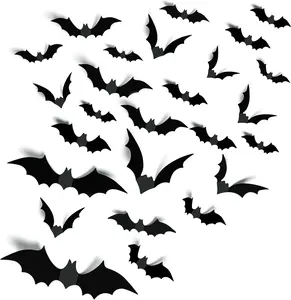 140PCS Realistic PVC Halloween Party Bats Wall Decor Scary Black 3D Sticker Ornaments Decoration
