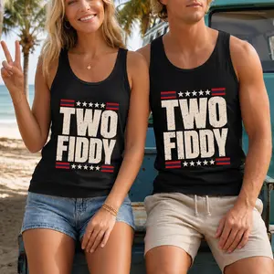 Two Fiddy Patriotic 250th Anniversary USA Tank Top, Funny America 250 Celebration Tank Top, 4th of July Independence Day 1776 2026 Tank
