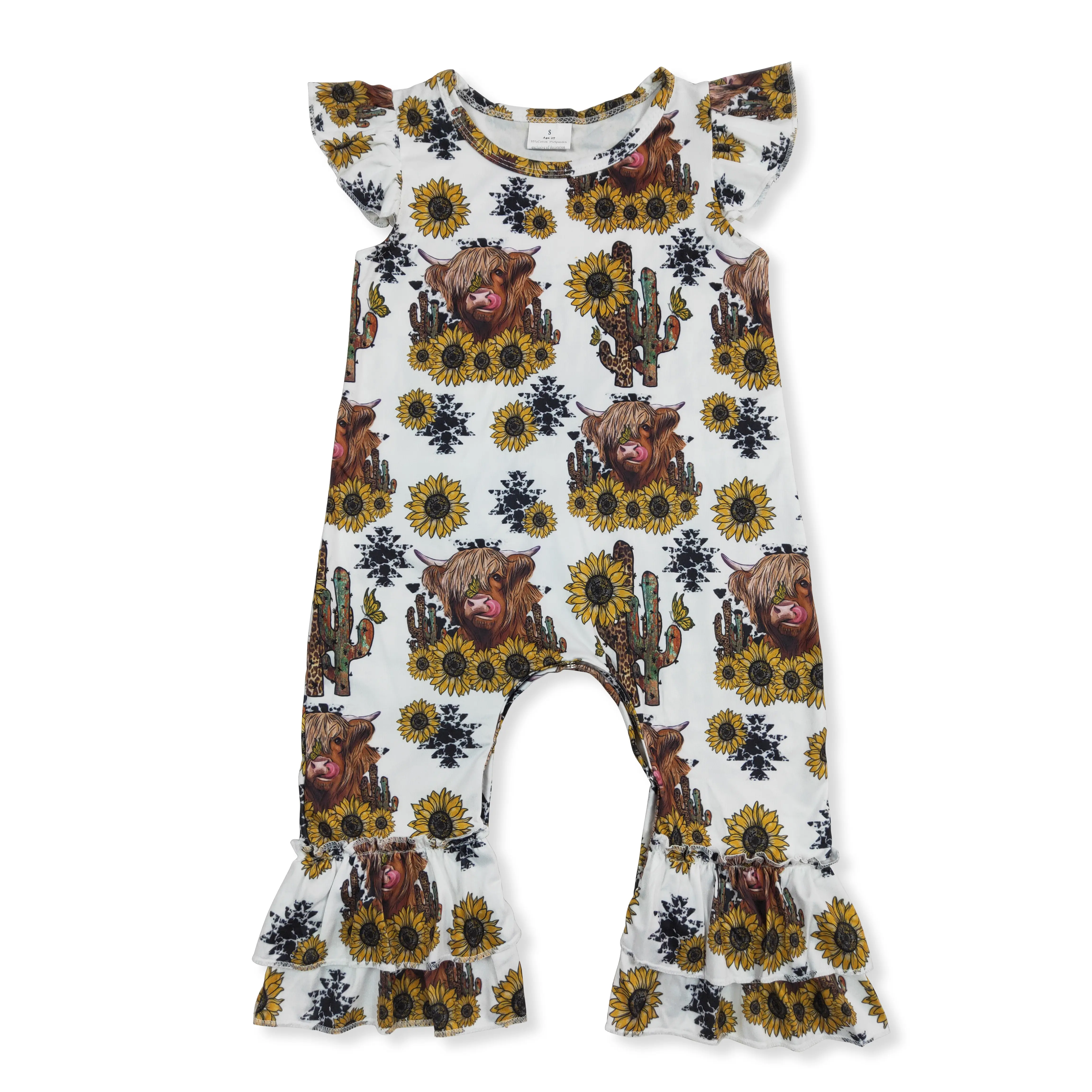 Western sunflower cow Printed OnePieces for Girls, One-Piece, Comfortable