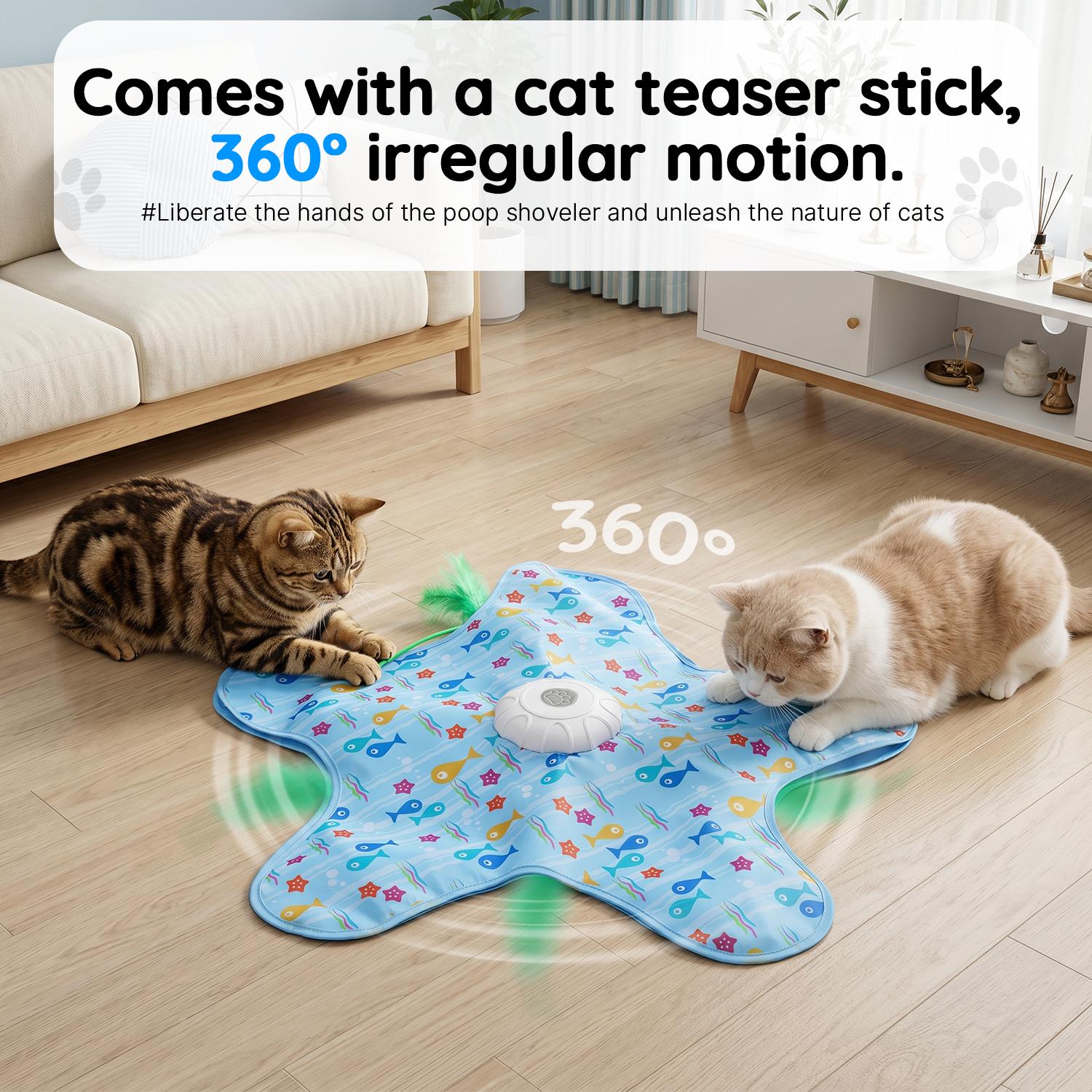 Interactive Cat Toy Mat with 360° Rotating Feather, Automatic Electronic Cat Teaser Toy, Fish & Star Printed Cat Play Mat for Indoor Cats, Stimulating Hunting & Chasing Game Interactive Cat Toy Mat with 360° Rotating Feather, Automatic Electronic Cat Teaser Toy, Fish & Star Printed Cat Play Mat for Indoor Cats, Stimulating Hunting & Chasing Game