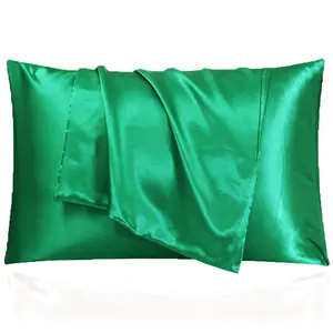 Green Color Satin Pillowcases, 2pcs/4pcs Envelope Closure, Skin-Friendly Hair-Friendly Silk Cooling Effect, Perfect Bedroom Accessories, Luxury Sleep Aid, Holiday Gift Choice for Women or Men