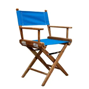 HomeRoots 476326 Solid Wood Foldaway Blue Classical Crafted Cushioning Director Chair, Blue & Brown, Foldaway Directors Chairs, Blue Directors Chairs