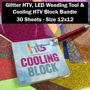 30-Sheet Glitter HTV Bundle (12x12) with Cooling Block & LED Weeding Tool – Craft Smart, Press Fast!