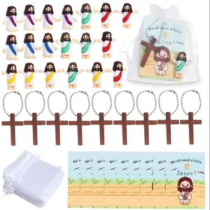Cute Cartoon Cross Keychains Set of 10, Keychain Bag Pendant, Mini Jesus Statues Easter Christmas Party Decorations, Perfect Teacher Gifts
