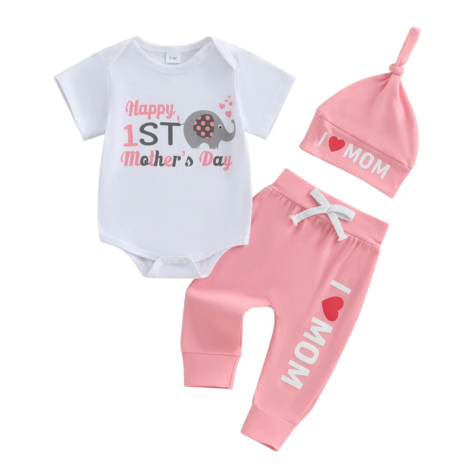 Canrulo Baby First Mothers Day Girl Boy Short Sleeve Romper Cotton Onesie Long Pants Hat Set Newborn 1st Mothers Day Gift