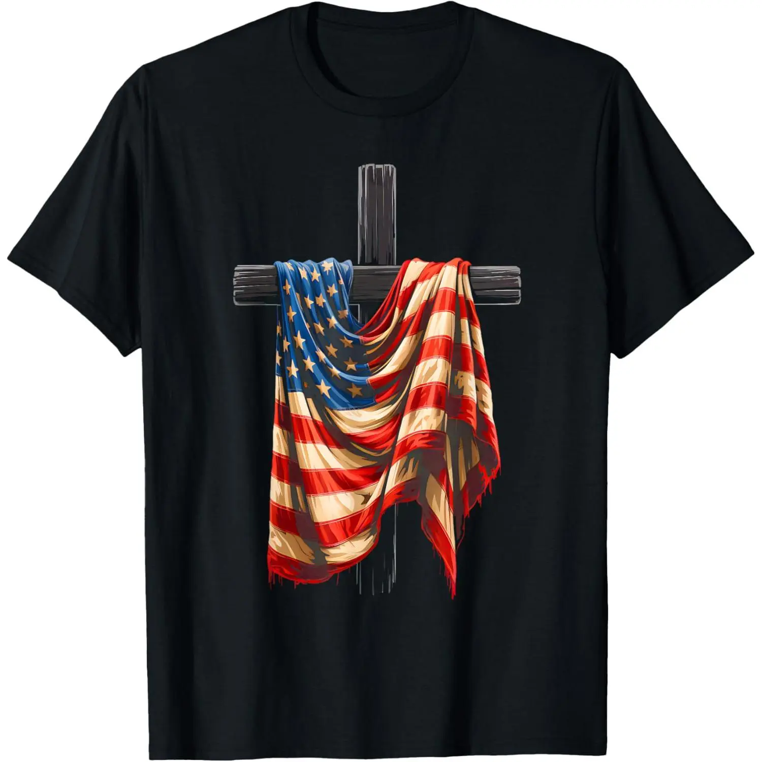 Men's Christian Patriot USA Flag Graphic T-Shirt, Casual Short-Sleeve Streetwear Top in 100% Soft Breathable Cotton, Tshirt, Shortsleeve, Sports, Fashion, Menswear, Regular Cut, Patriotic Theme, Round Neck, Soft Cotton, Hand Wash Only